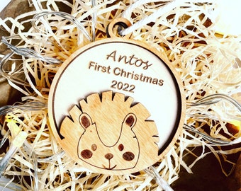 First Christmas Ornament, Personalised Engraved Wooden Xmas Tree Bauble, Baby’s First Christmas Decoration