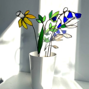 Handmade Spring Stained Glass Orange Poppy Flower with Vase - Unique Housewarming Orange Glass Art Gift for Home Decor & Floral Lovers