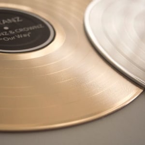 May include: Two vinyl records, one gold and one silver, with a black label on the gold record that reads "DJ TRANZ DJ TRANZ & CORVINE "Our Way"