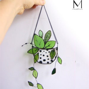 Leaves Stained Glass for Hanging Plant - Stained Glass Plants Nature Home Decor - Plant Suncatcher Nature Leaves Decor - Suncatcher Leaves