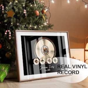 Vinyl Record Frame Gift for Music Lover - Personalised Family Surname Sign Family Christmas Gift - Custom Record Display Music Gift