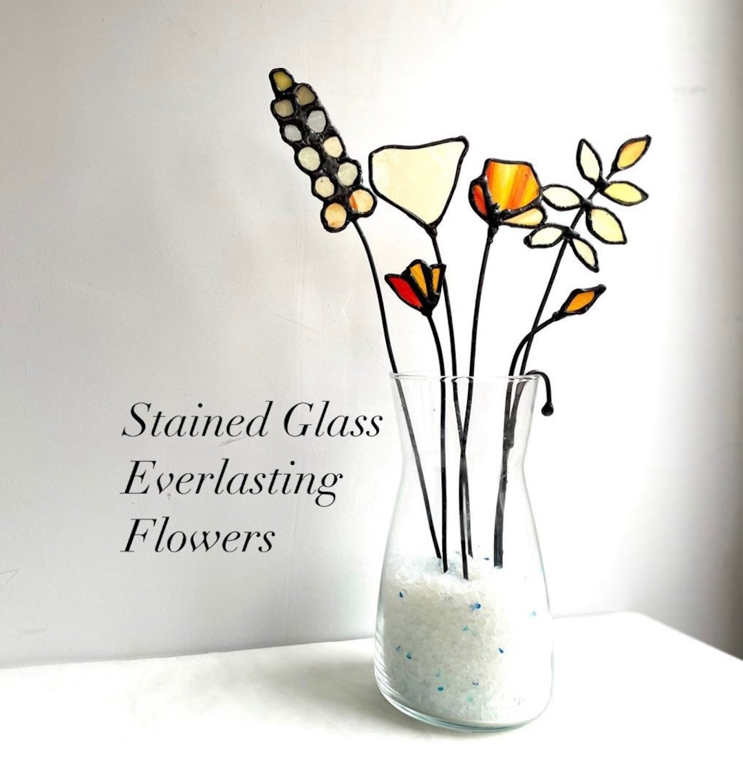 Stained Glass Flowers for Vase Glass Flowers With a Spiral Stem