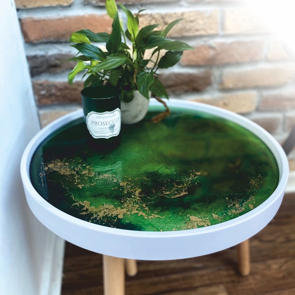 Green Epoxy Table- Housewarming Gift First Home- Modern Coffee Table Round- Resin Coffee Table Blue-Round Resin Coffee Table for Living Room