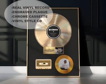 Personalized Plaque Music Award - Custom Gold Vinyl Record with Logo Office Wall Decor
