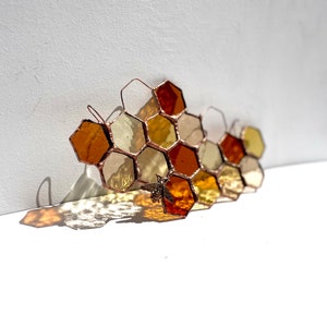 Stained Glass Bee Suncatcher Window Hangings - Modern Stained Glass Decor - Honeycomb Stained Glass Gifts - Glass Suncatcher for Home Decor