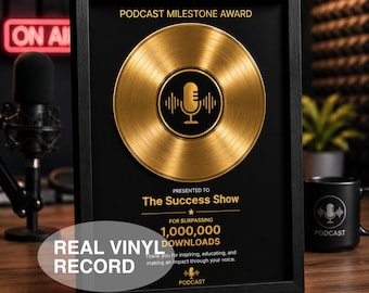 Gold Custom Podcast Award | Podcast Milestone Plaque | 1 Million Downloads Award | Podcast Recognition Gift | Personalized Podcast Trophy