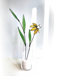 Fake Flower for Home Decor - Stained Glass Wildflower for office decor - Handmade Stained Glass Daffodil Flowers for Housewarming Gift