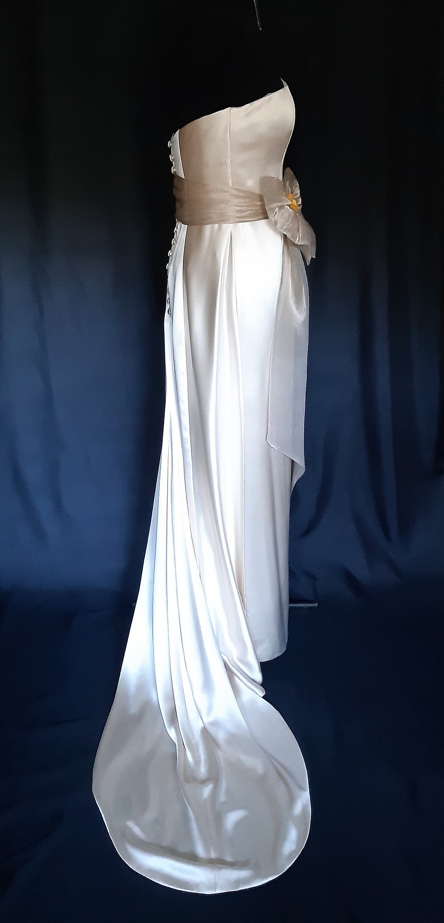Strapless Satin Long Dresses with Pockets Ivory