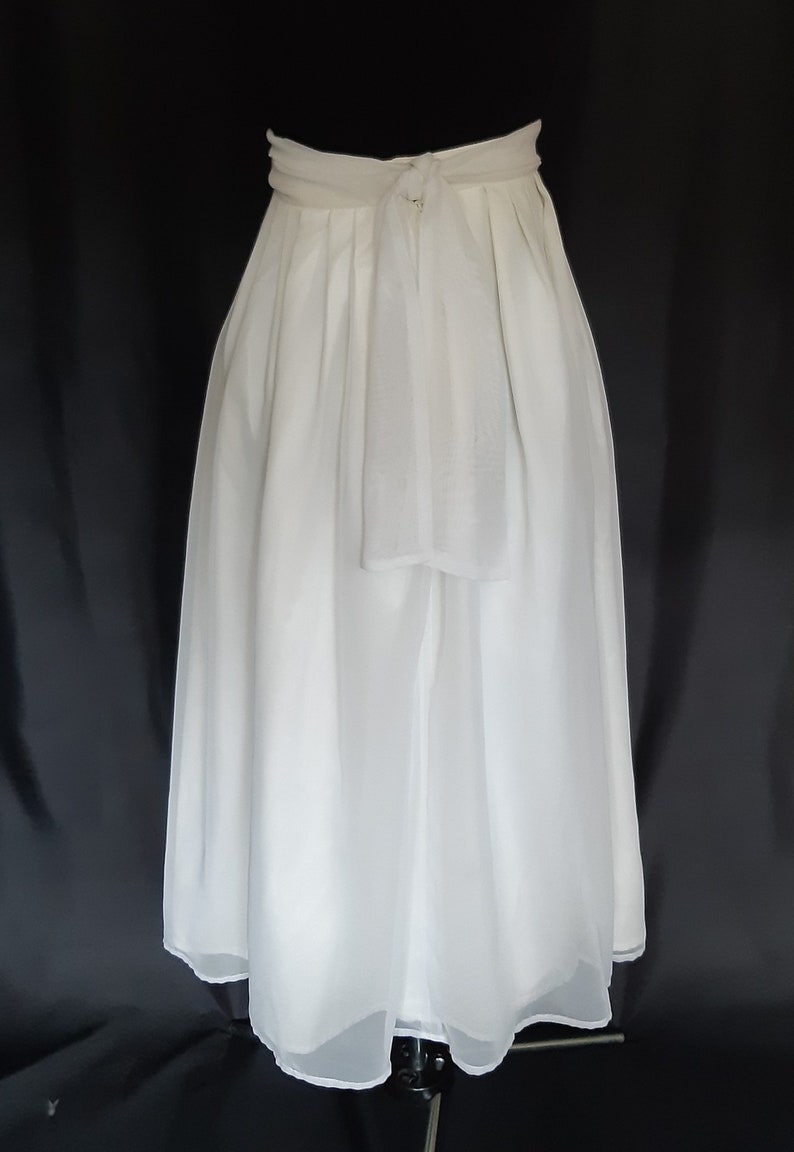Vintage 1980/'s White Chiffon and Taffeta Skirt with Sash Tie Waist Size UK 6-10