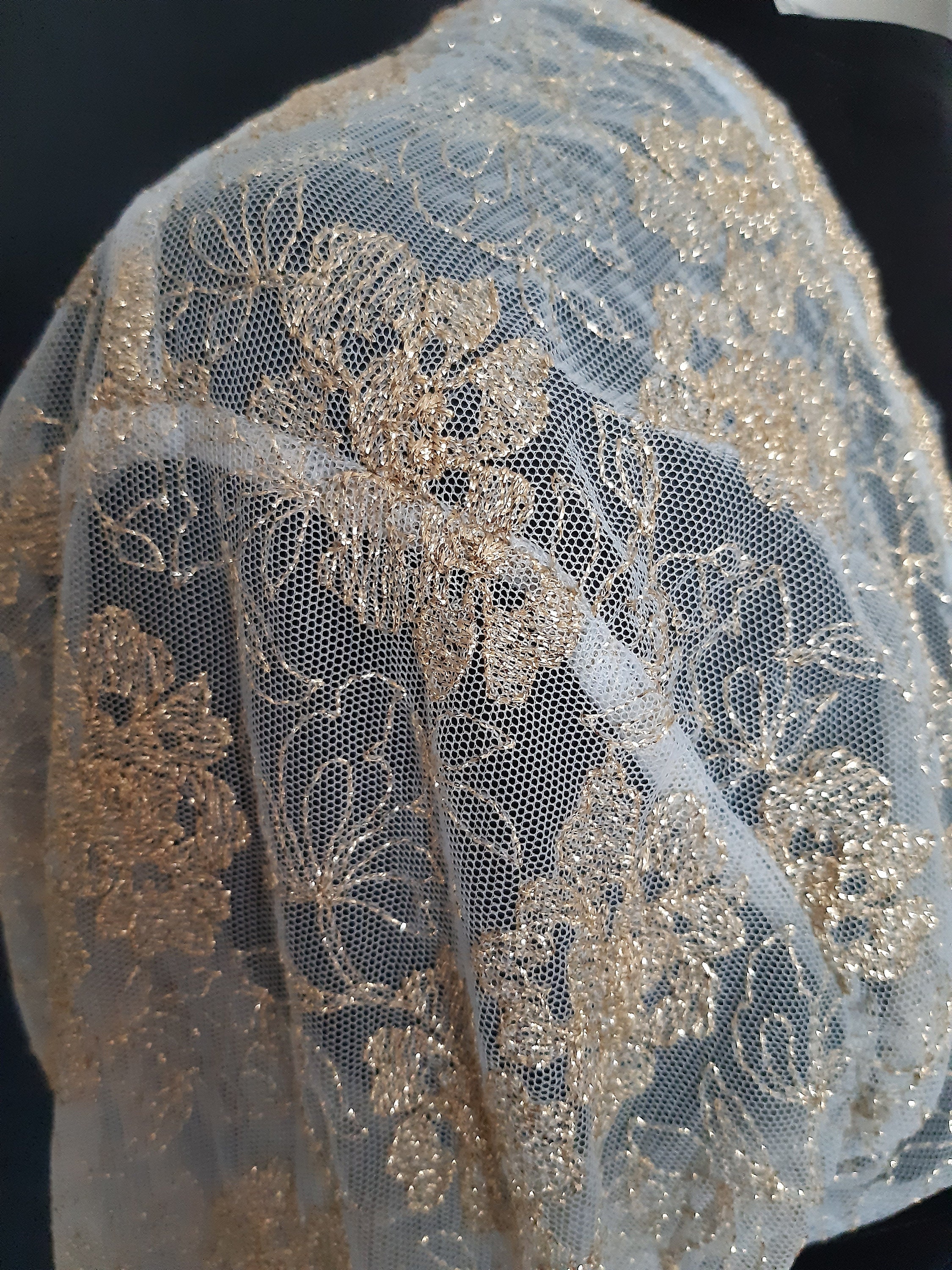 Pale Blue Tulle With Metallic Gold Floral Pattern Lace Shrug Jacket ...