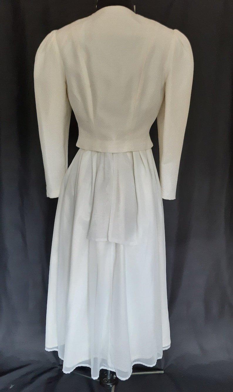 Vintage 1980/'s White Chiffon and Taffeta Skirt with Sash Tie Waist Size UK 6-10