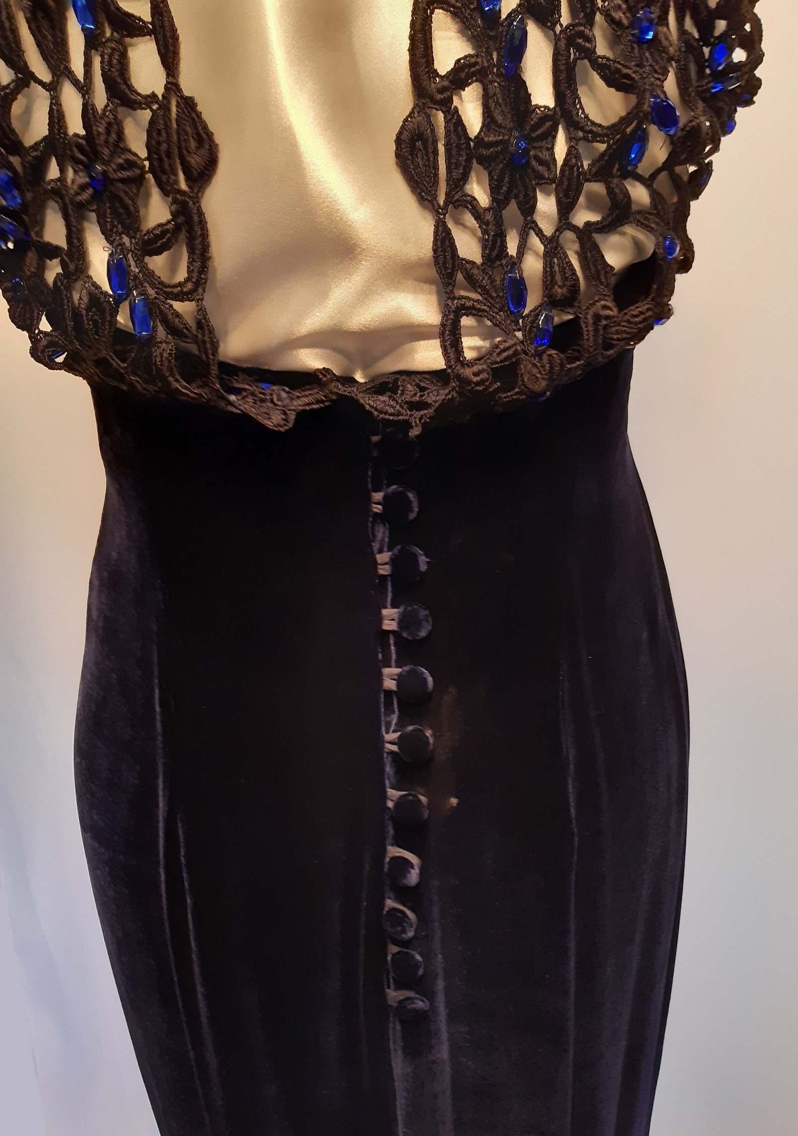 Midnight Blue Silk Velvet Lace Evening Dress Size 12 Etsy UK