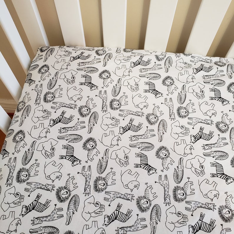 Zoo Animal Crib Sheet Zebra Lion Elephant Giraffe Crib Etsy