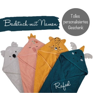 Hooded towel/bath towel with name animals personalized with name