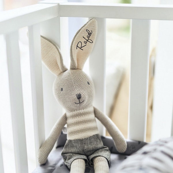 Doudou personnalisé lapin garçon baptême/naissance/cadeau de Pâques