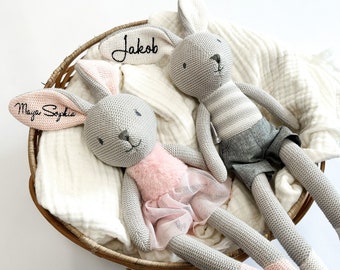 Personalisiertes Kuscheltier Hase Prinzessin Taufe/Geburt/Ostern/Geschenk Zwillinge