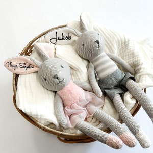 Personalisiertes Kuscheltier Hase Prinzessin Taufe/Geburt/Ostern/Geschenk Zwillinge Bild 1