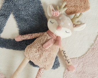 Cuddly deer personalized gift for birth baptism baby