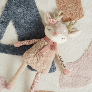 Cuddly deer personalized gift for birth baptism baby