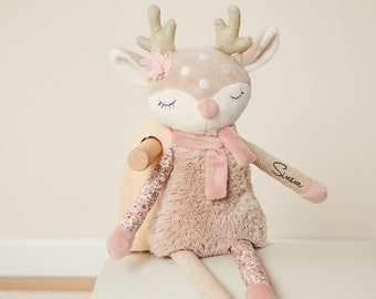 Cuddly doll deer customizable gift idea birth girl