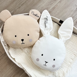 Personalized Muslin Pillow Rabbit & Bear - Birth Gift - Baby/Child Gift