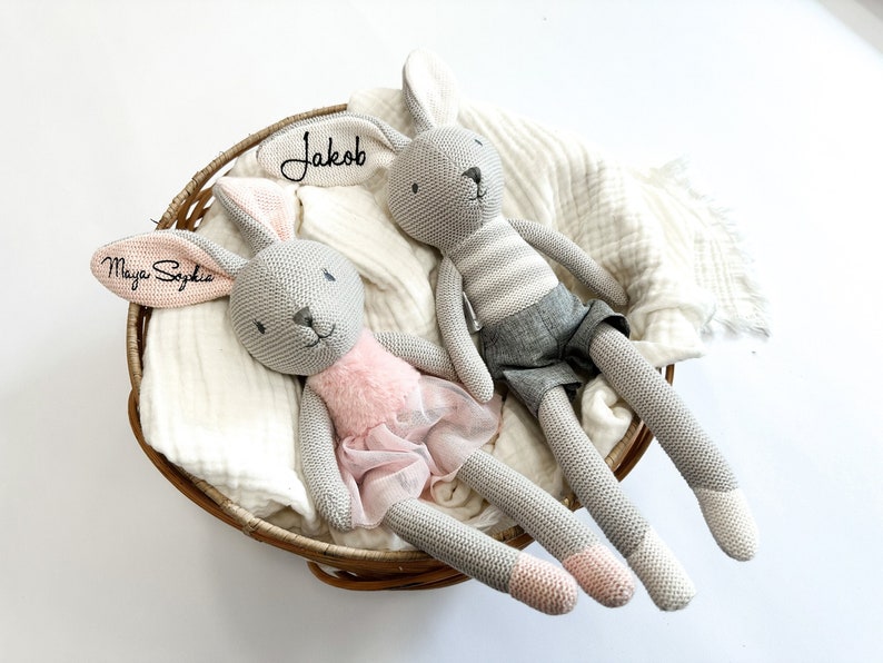 Personalisiertes Kuscheltier Hase Prinzessin Taufe/Geburt/Ostern/Geschenk Zwillinge Bild 1