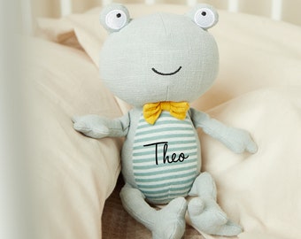 Personalisiertes Kuscheltier Frosch Geschenk zur Geburt Taufe Babyparty