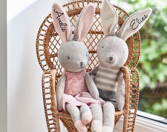 Personalisiertes Kuscheltier Hase Prinzessin Taufe/Geburt/Ostern/Geschenk Zwillinge