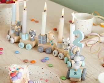 Geburtstagszug mit Zahlen - Tischdeko Geburtstagstisch Kindergeburtstag Mottoparty - Bieco Scandi - Zug mit Kerzen
