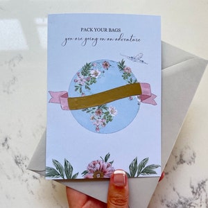 Travel Surprise Scratch Off Card, Floral Illustrated Card, Scratch and Reveal Surprise Trip Card For Her, Scratch to Reveal, Adventure Card