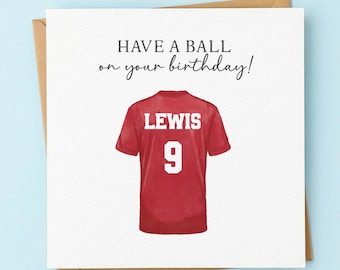 Personalised Football Birthday Card, Custom Football Shirt Card for Dad, Football Card for Him, Grandad, Son, Brother, Husband, Sports Card