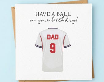 Personalised Football Birthday Card, Custom England Shirt Card for Dad, Football Card for Him, Grandad, Son, Brother, Husband, Sports Card