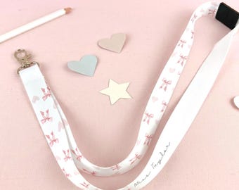 Bow & Hearts Personalised Lanyard, Custom Lanyard, Customised Name Teacher Lanyard, Nurse Gift, Teacher Gift, Gift for Friend