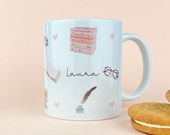 Reading Personalised Mug, Books Custom Name Mug, Customised Cup, Gift for Friend, Gift for Her, Book Lover Gift, Literary Mug