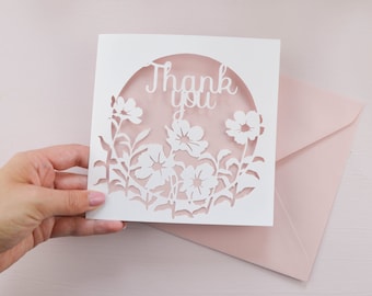 Floral Thank You Papercut Card, Gratitude Card, Wedding Thank You, Grateful Card, Botanical Art