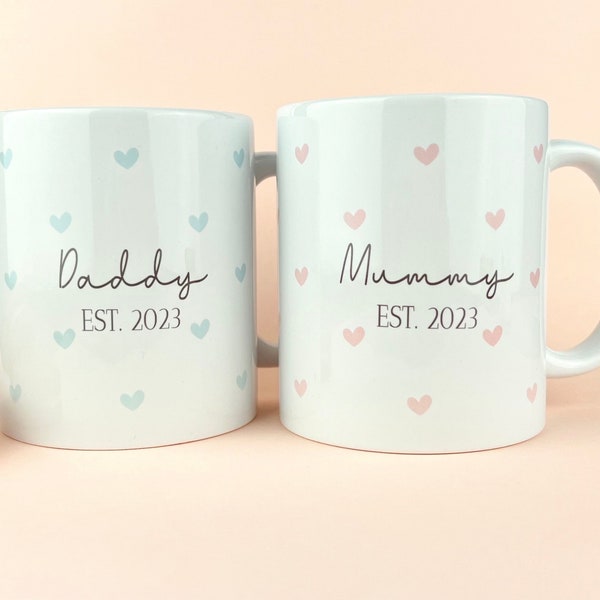 Mummy Daddy Mugs, Love Heart Custom Mugs, Personalised New Parent Mugs, Daddy mug, Mummy Mug, New Parents Gift, Parents Est Mug
