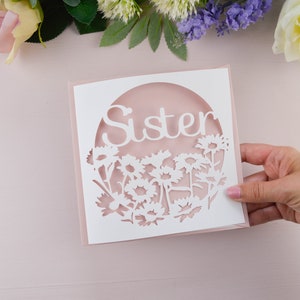 Carte papercut floral soeur, carte d'anniversaire pour elle, carte de remerciement, carte d'anniversaire soeur, soeur d'honneur, proposition de demoiselle d'honneur