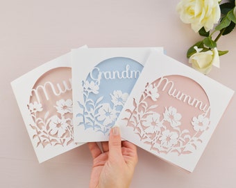 Blumen Mama Mama Oma Papierschnitt Karte, Muttertagsgeschenk, Geburtstagskarte für Sie, Dankeskarte