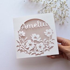 Personalised Floral Papercut Name Card, Wedding / Anniversary Gift, Birthday Card For Her, Thank You Card