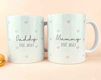 Mummy Daddy Mugs, Love Heart Custom Mugs, Personalised New Parent Mugs, Daddy mug, Mummy Mug, New Parents Gift, Parents Est Mug