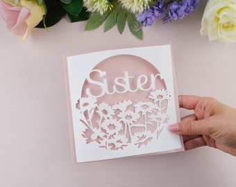 Floral Sister Papercut Card, Birthday Card For Her, Thank You Card, Sister Birthday Card, Sister Made Of Honour, Bridesmaid Proposal