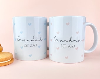 Grandma & Grandad Mugs, Personalised New Grandparent Mug set, New Grandparents Gift, Parents Est Mug