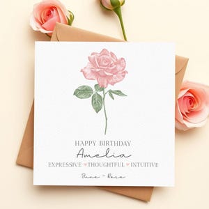 Personalisierte Rose Juni Geburtstagskarte, Aquarell Geburtstagskarte, Geburtsblumenkarte, personalisierte Geburtstagskarte für sie, sinnvolle Karte