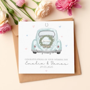 Personalised Wedding Card, Personalised Just Married Wedding Card, Wedding Car Card, Newlyweds Card, Congratulations Card For Wedding