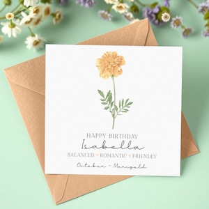 Personalisierte Ringelblumen Oktober Geburtstagskarte, Aquarell Geburtstagskarte, Geburtsblumenkarte, personalisierte Geburtstagskarte für Sie