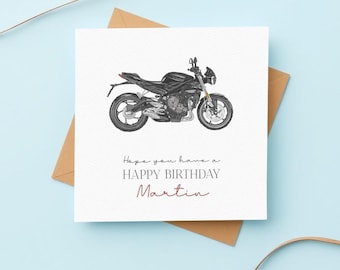 Personalised Motorbike Birthday Card, Triumph Bike Card, Motorbike Lover, Petrol Head, Birthday Card For Him, Vintage Bike