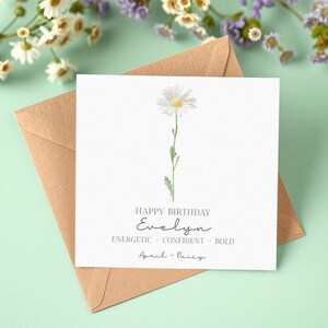 Daisy April Geburtstagskarte, Aquarell Geburtstagskarte, Geburtsblumenkarte, personalisierte Geburtstagskarte für sie, sinnvolle Karte