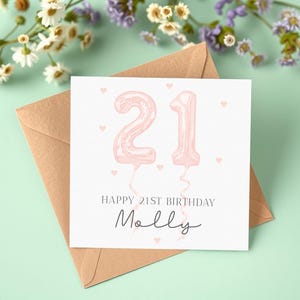 Carte personnalisée 21e anniversaire, carte numéros ballon, carte 21e anniversaire fille, 21e anniversaire femme, 21e anniversaire, soeur