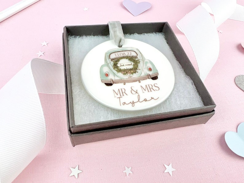 Personalised Wedding Car Ceramic Keepsake, Custom Couple Ornament, Special Wedding Gift, Wedding Keepsake Gift, Gift for Bride and Groom image 2