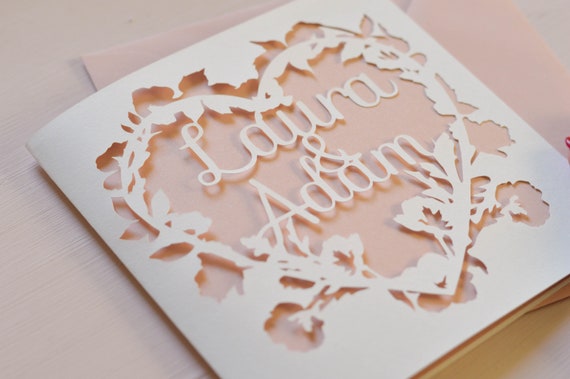 Floral Love Heart Personalised Card, Papercut Card, Personalised Names Greeting Card, Couple Card, Custom Card, Wedding / Anniversary Gift,